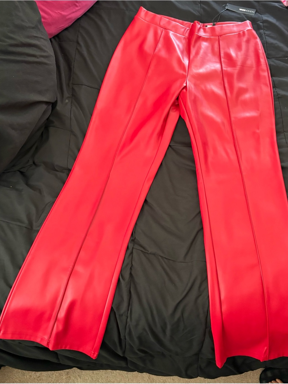 Fashion Nova Red Faux Leather Flared Pants